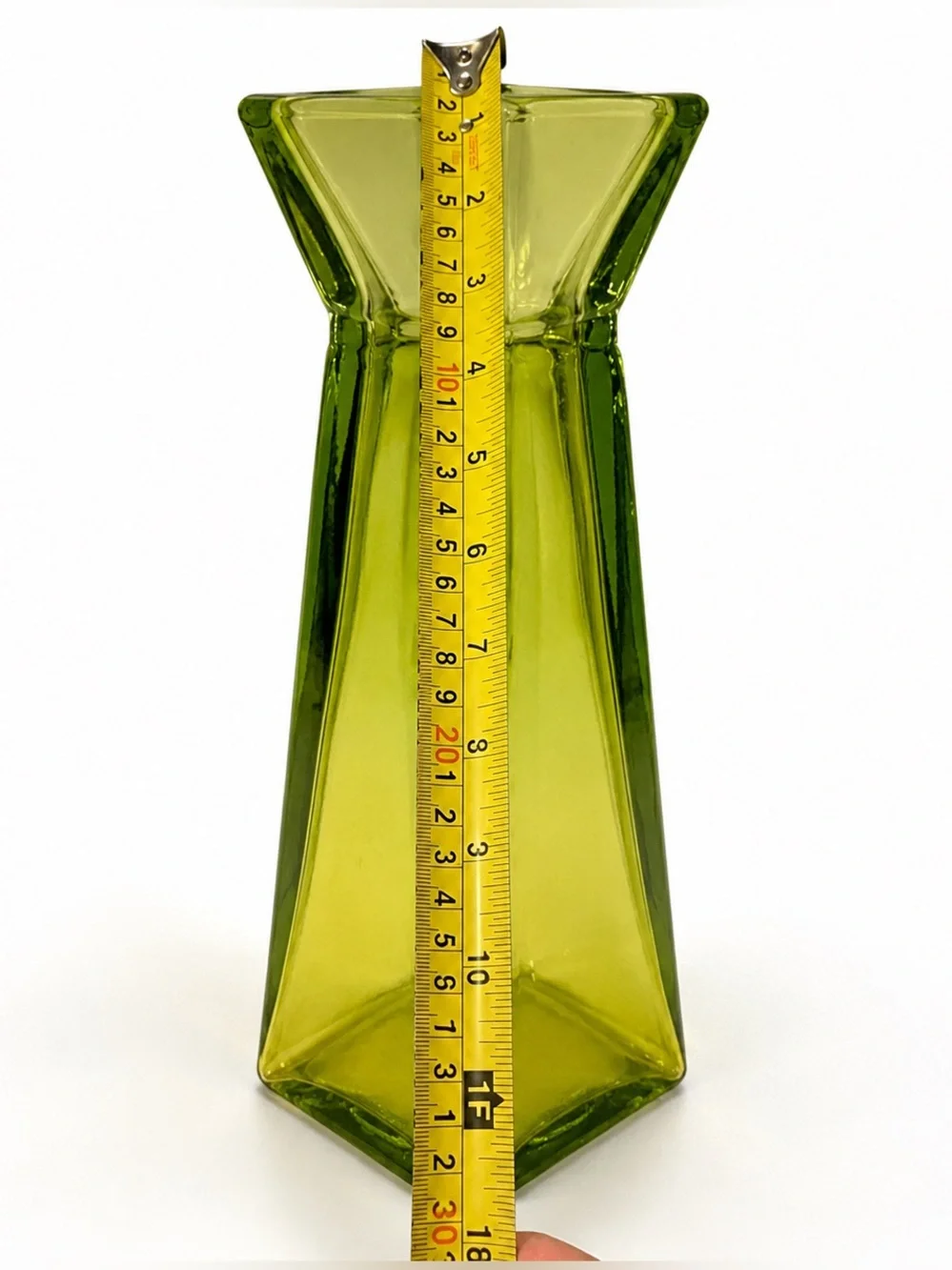 Blenko Inspired Olive Green Art Glass Vase 11” Vtg MCM Geometric Retro Decor